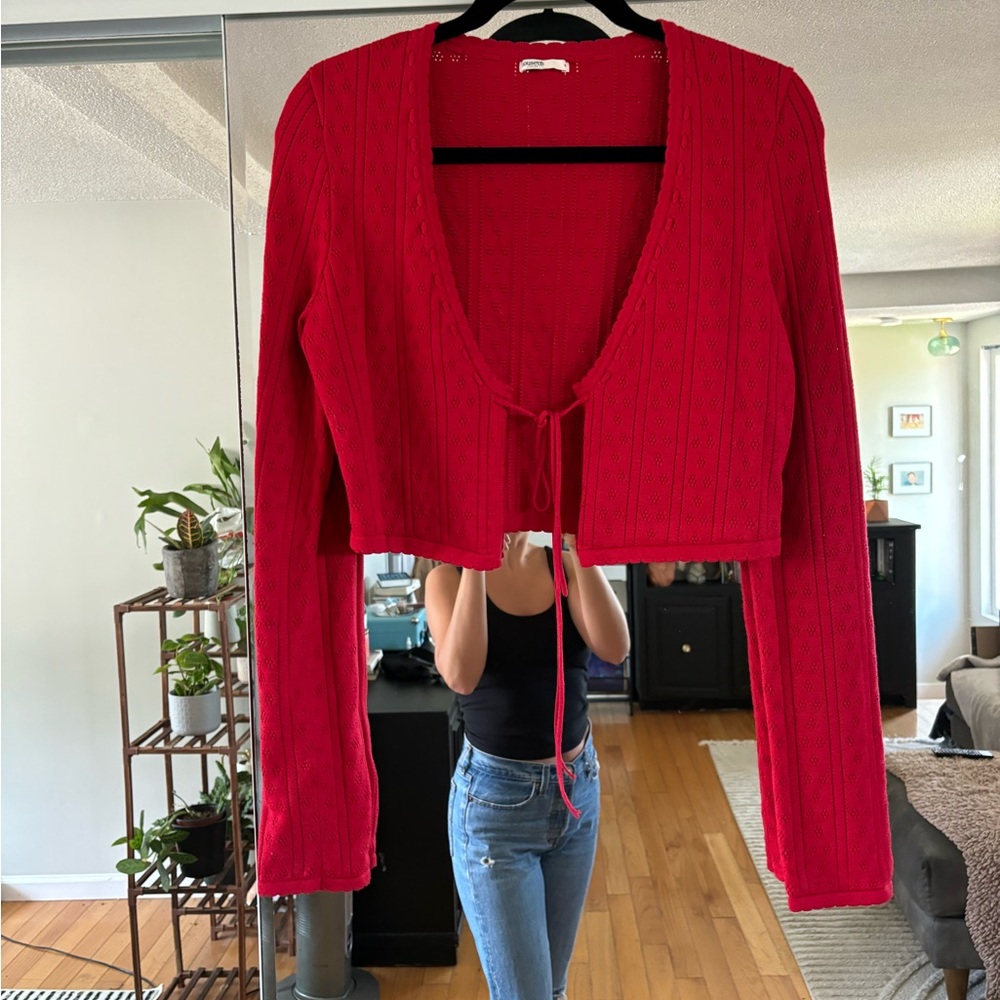 House of CB Red Cropped Knit Tie-Front Top